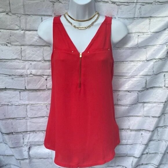 Express Red Chiffon Tank Top with gold zipper​ - Picture 1 of 2